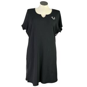 True Religion Taping Tee Dress Womens 2X Black Knit Short Sleeve Plus Size NEW